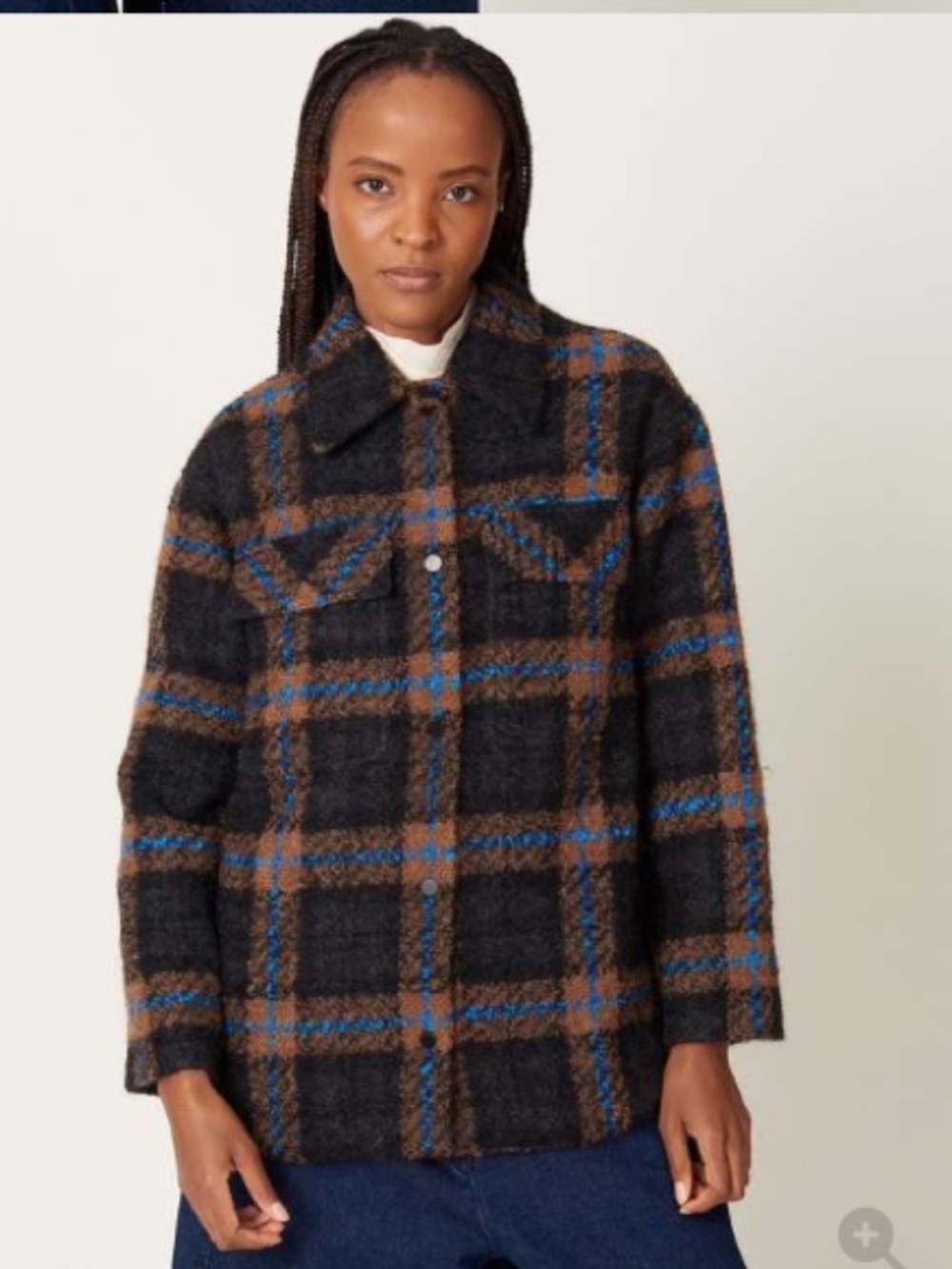 No. 6 Store Wilson Jacket Plaid Wool Shacket Jacket - Black, Brown & Blue medium
